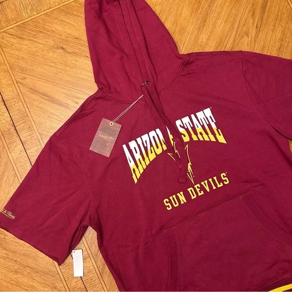 Mitchell & Ness Arizona State Sun Devils Pregame Hoodie Size Large Maroon Fleece